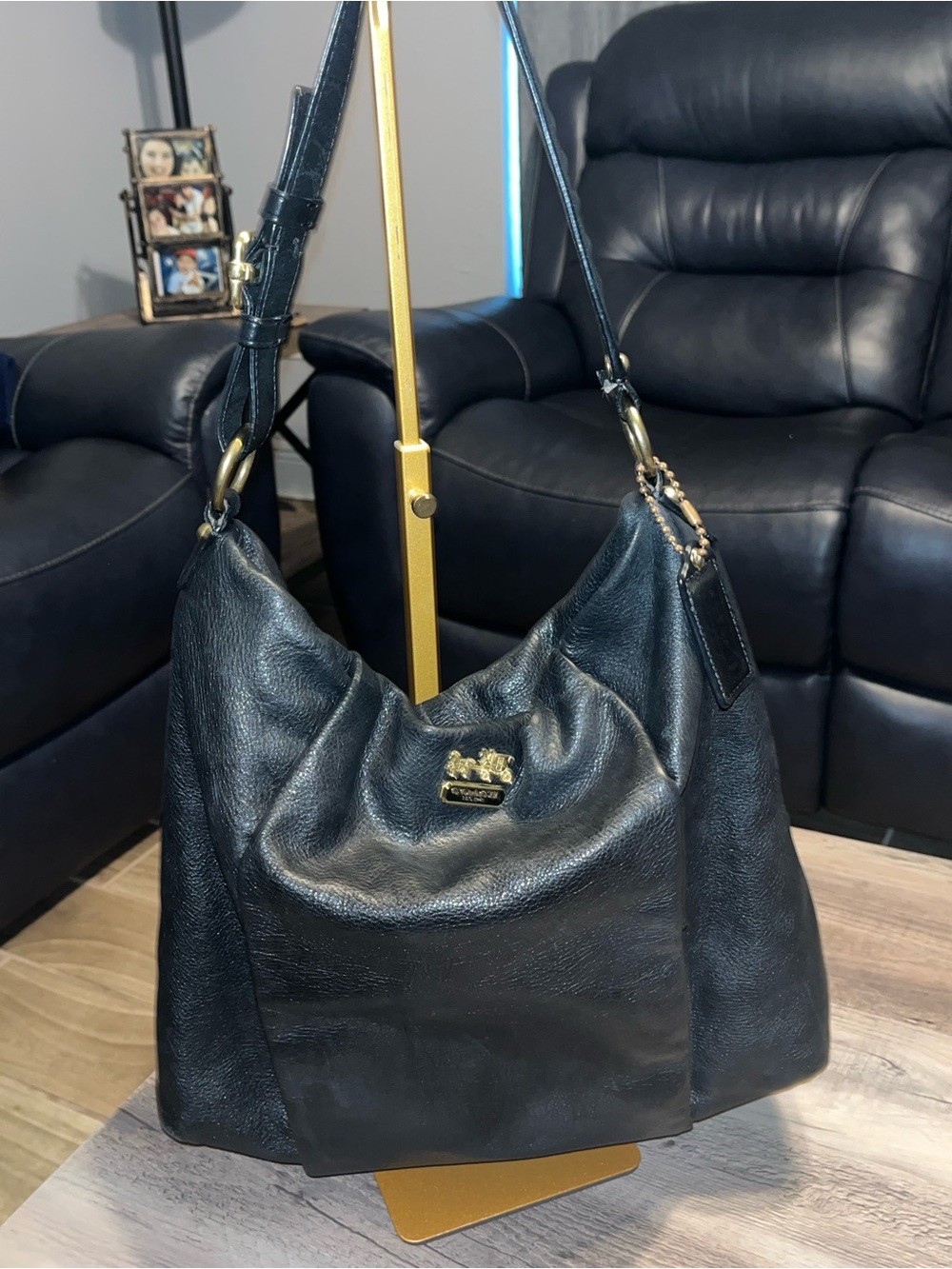 Coach Black Leather Shoulder Hobo with Gold Hardware